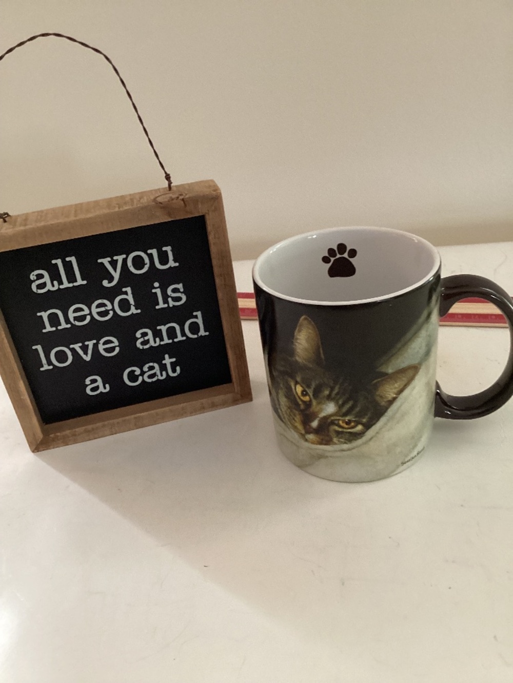 All you need is a cute cat sign and a kitty mug!